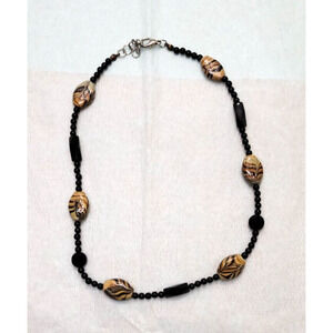 Fashion Black Bead Tiger Eye Marble Beads Clasp Necklace Matching Earrings Set
